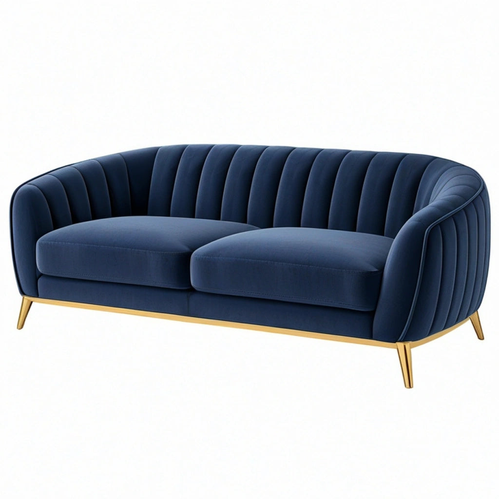 Divano 2 posti 180 cm in velluto blu stile moderno