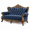 Divano due posti 175 x 90 x 120 cm in velluto blu con struttura in legno stile classico ornamentale