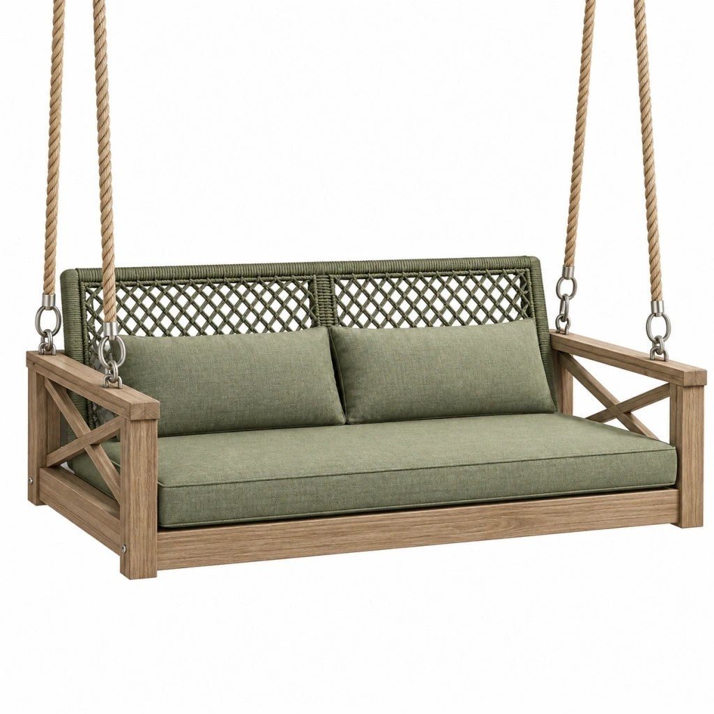 Dondolo sospeso da giardino 150 x 75 cm in legno verde stile rustico