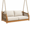 Divanetto sospeso 140 x 75 x 70 cm in legno marrone e corda beige per esterno