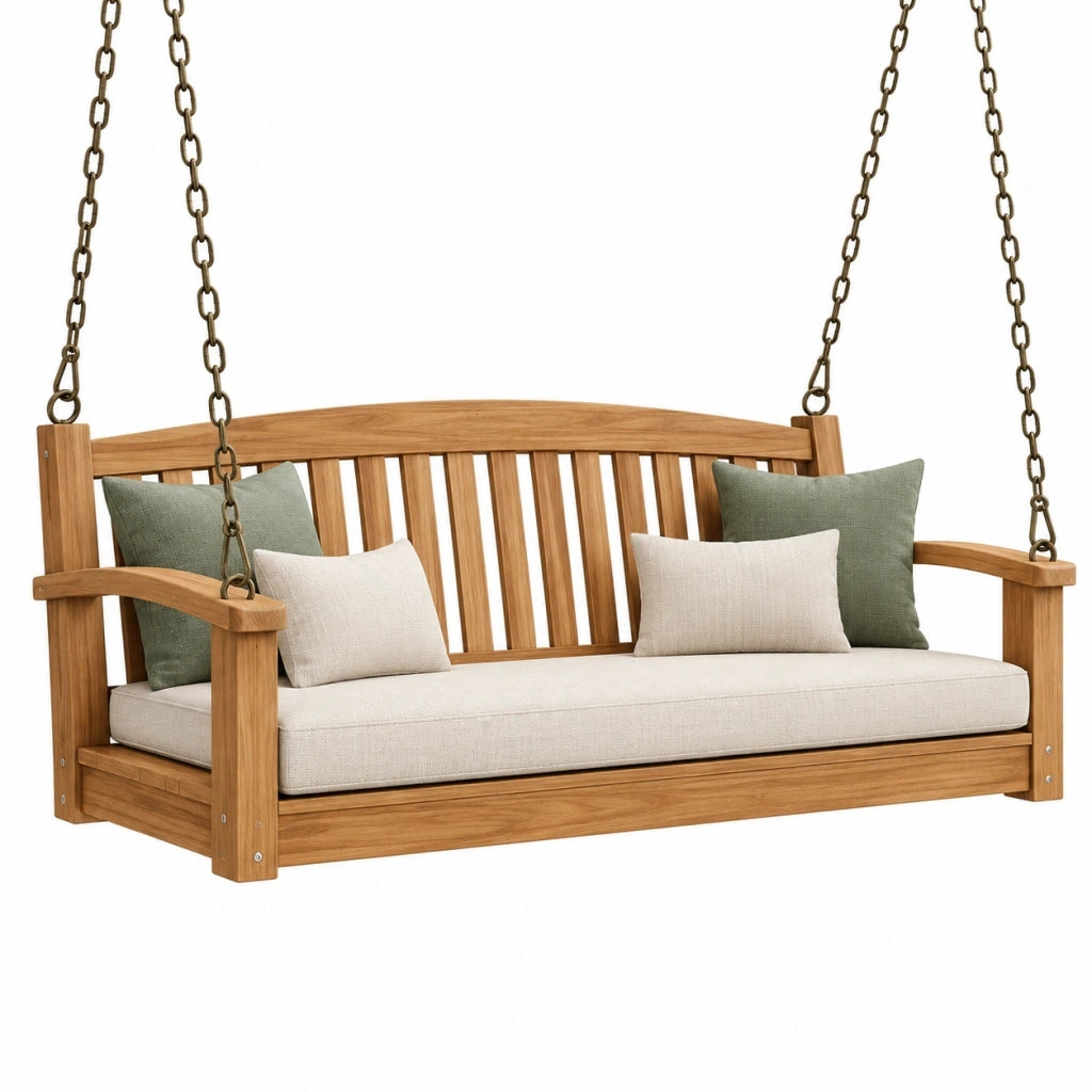 Dondolo da giardino 180 x 70 x 65 cm in legno naturale con catene stile classico