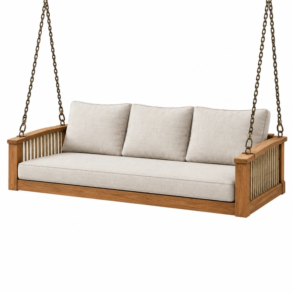Divano sospeso da giardino 180 x 75 x 65 cm in legno beige e marrone con catene