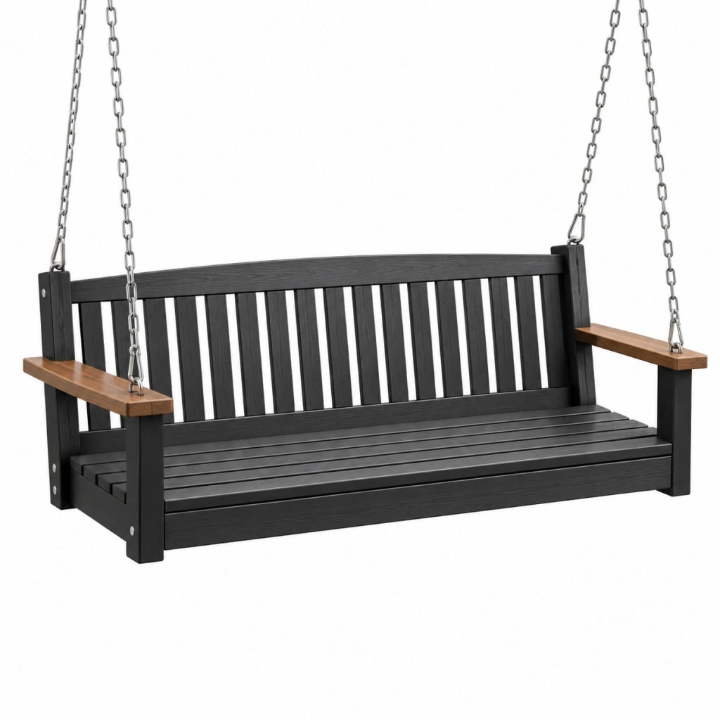 Dondolo da giardino 120 x 65 x 55 cm in legno nero e marrone con catene stile rustico