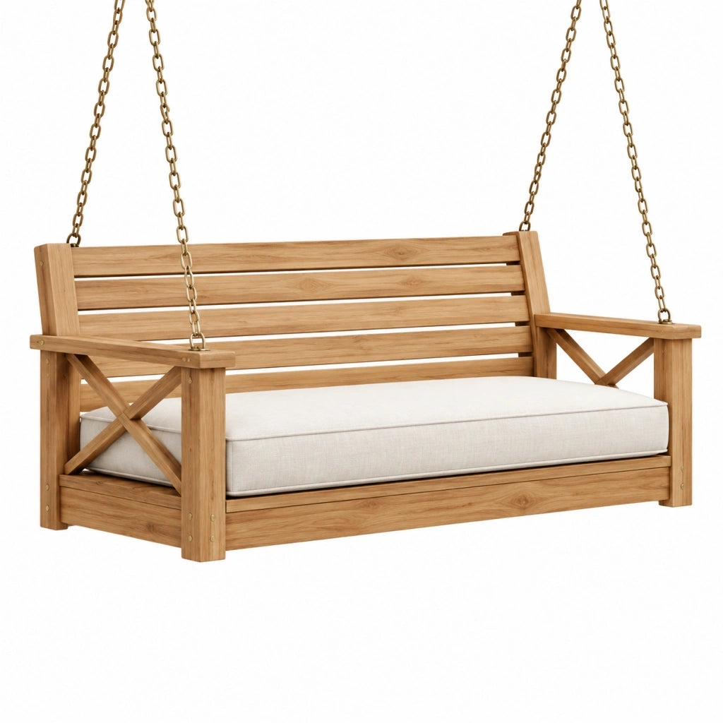 Dondolo sospeso 150 x 65 x 60 cm in legno marrone con catene per esterno stile rustico