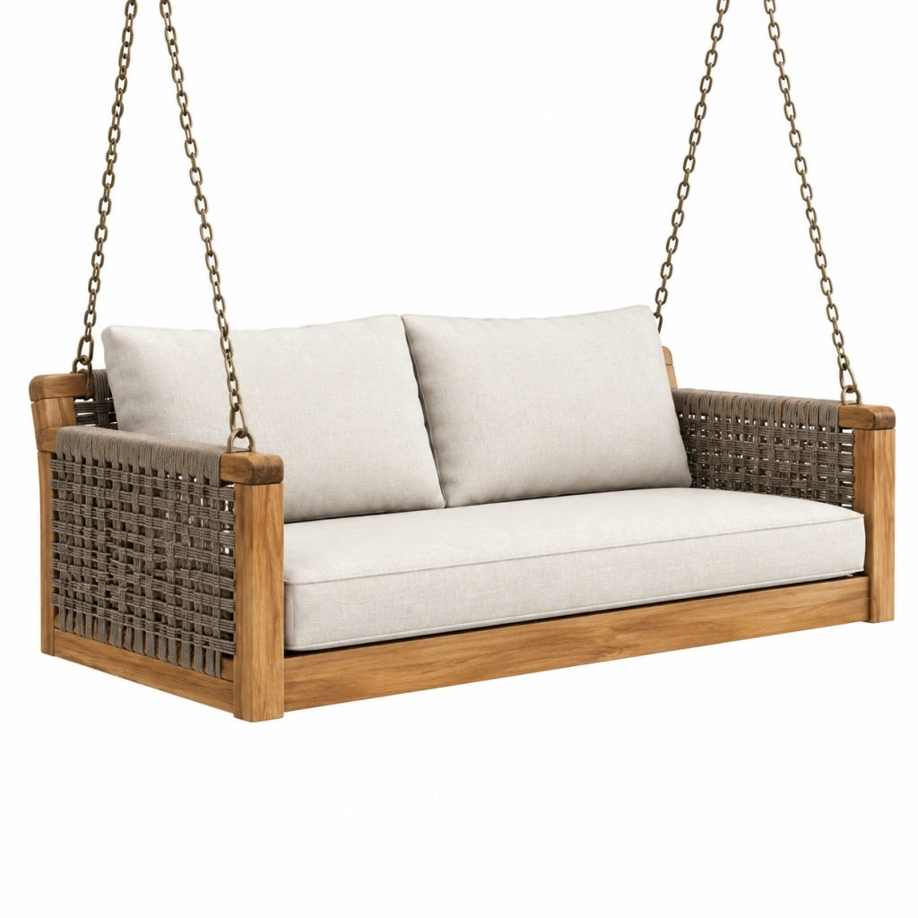 Divano sospeso da giardino 130 x 70 x 80 cm in legno e corda beige/marrone - stile rustico
