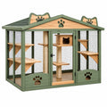 Recinto per gatti 180 x 90 x 180 cm in legno verde con rete - casetta da esterno con ripiani