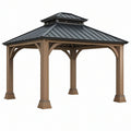 Gazebo da giardino 300 x 300 cm in legno marrone con tetto in metallo nero