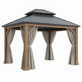 Gazebo da giardino 300 x 300 x 300 cm in legno metallo e tessuto marrone antracite beige con tende stile classico