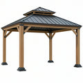 Gazebo da giardino 300 x 300 cm in legno e metallo marrone/antracite con tetto rigido ventilato