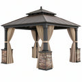 Gazebo da giardino 300 x 300 x 300 cm in metallo antracite con tende beige e tetto rigido
