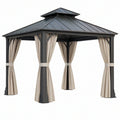 Gazebo da giardino 300 x 300 cm in metallo nero e beige con tende laterali stile classico