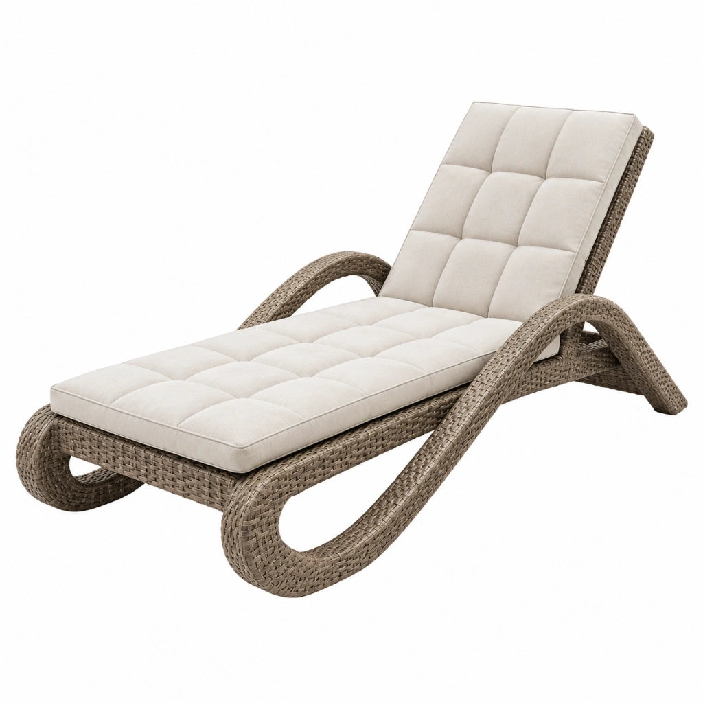 Lettino prendisole 200 x 70 x 95 cm in rattan sintetico tortora con cuscino imbottito da esterno