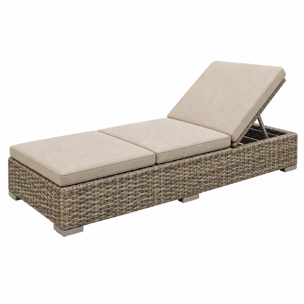 Lettino prendisole 200 x 70 cm in rattan sintetico beige per esterno con schienale regolabile