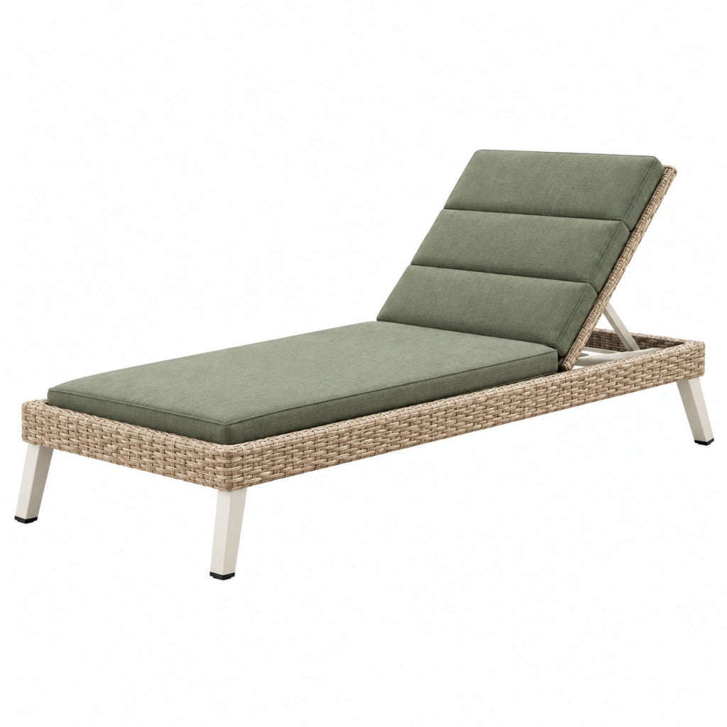 Lettino prendisole da giardino 200 x 70 cm in rattan sintetico beige con schienale regolabile