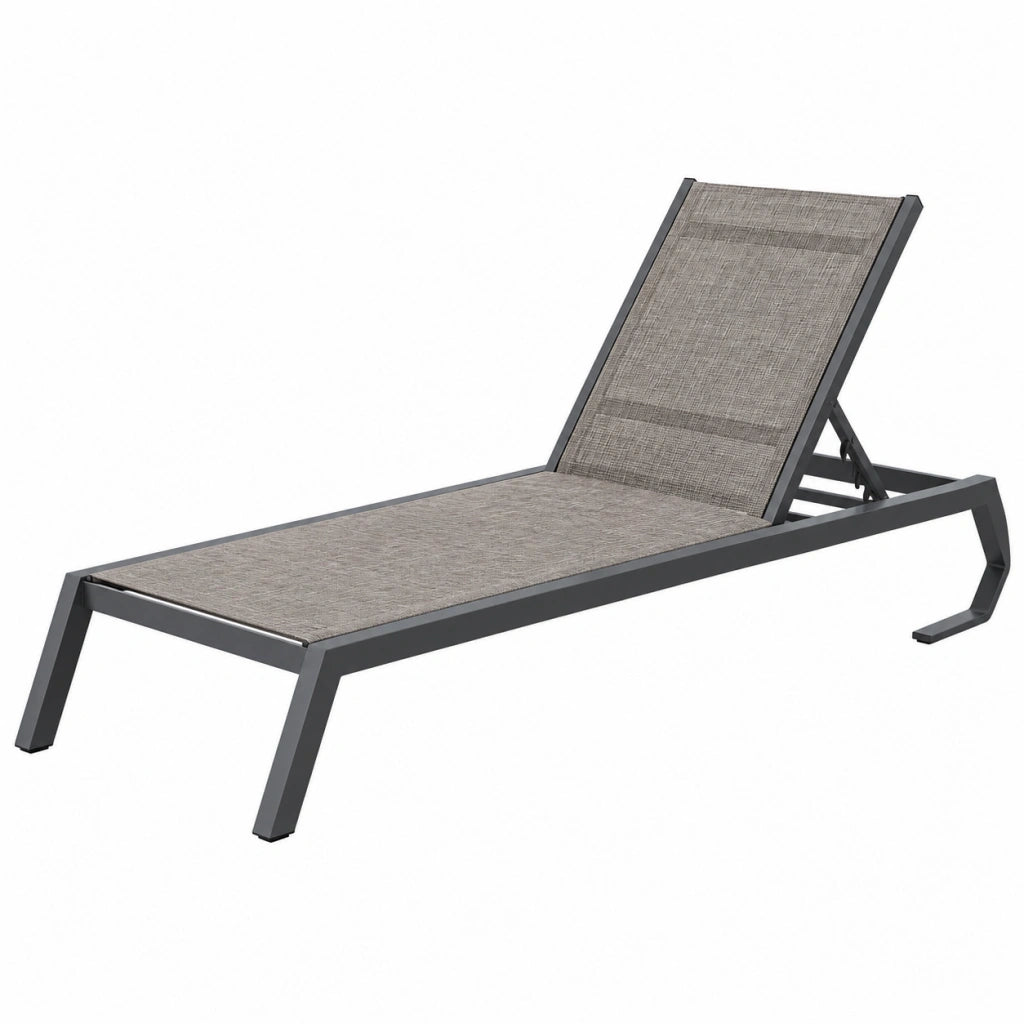 Lettino prendisole 195x65x92 cm in metallo e tessuto grigio antracite con schienale reclinabile