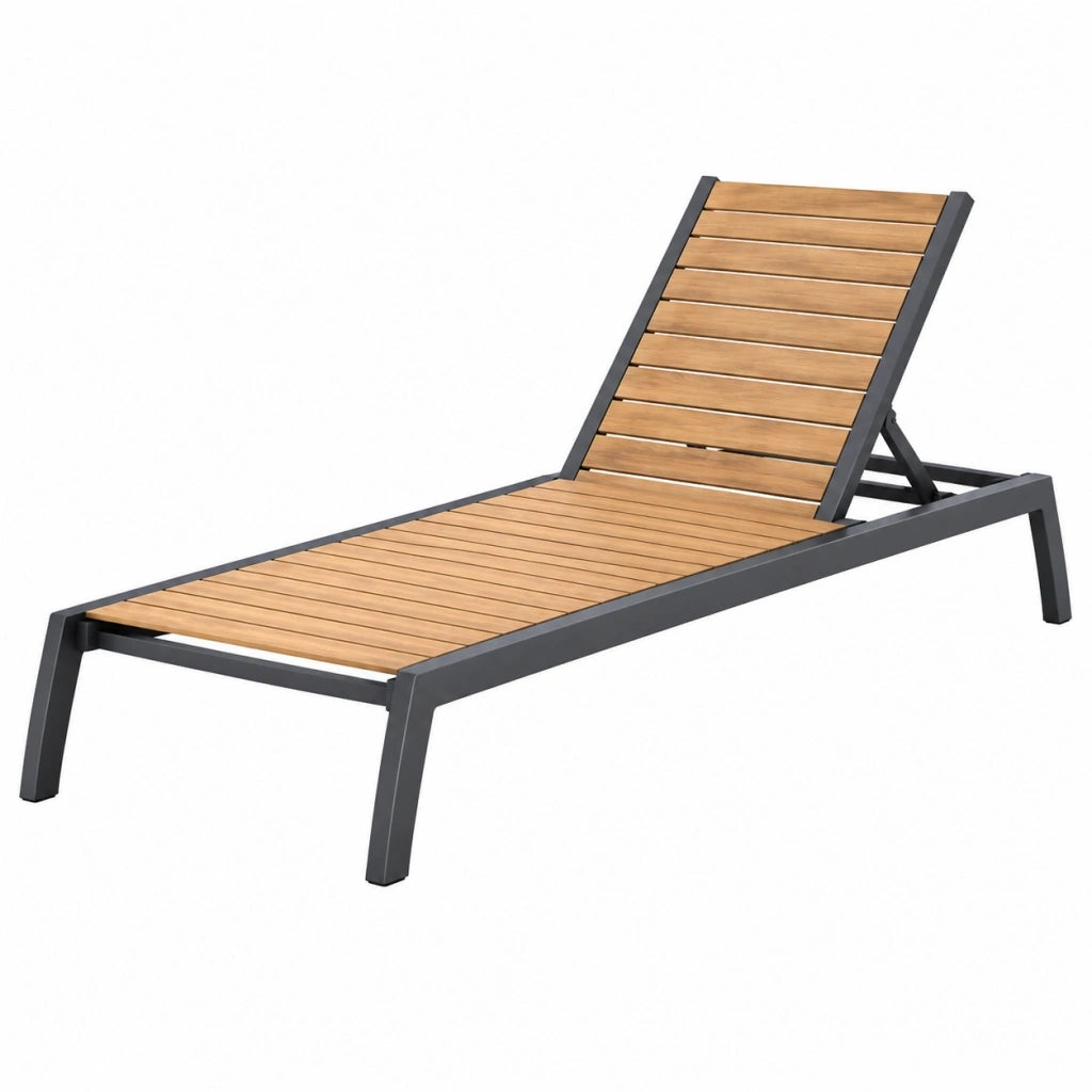 Lettino prendisole 200 x 65 cm in legno e alluminio marrone/nero con schienale regolabile
