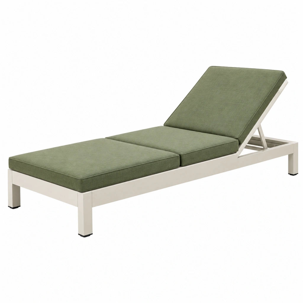 Lettino prendisole 200 x 65 cm in metallo bianco e tessuto verde reclinabile per esterno