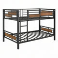 Letto a castello 90 x 190 cm in metallo nero con pannelli effetto legno - struttura salvaspazio