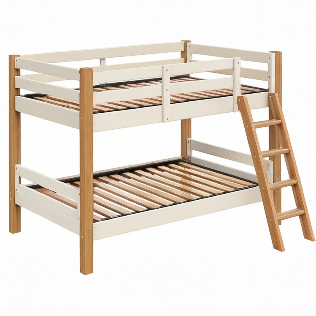 Letto a castello 198 x 98 x 160 cm in legno bianco/naturale con scala stile moderno