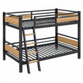 Letto a castello 90 x 190 cm in metallo nero e pannelli effetto legno con scala