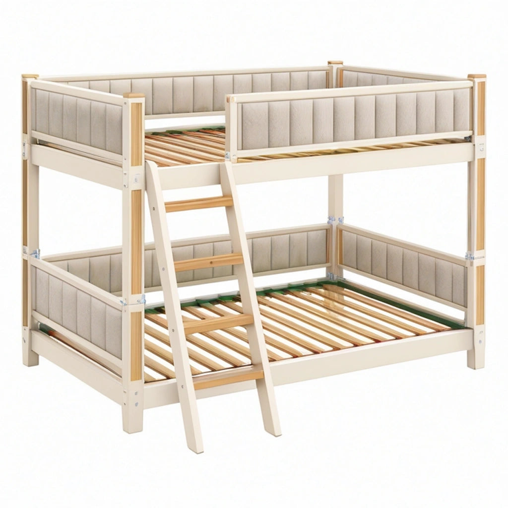 Letto a castello 198 x 98 x 170 cm in legno e tessuto beige con scala