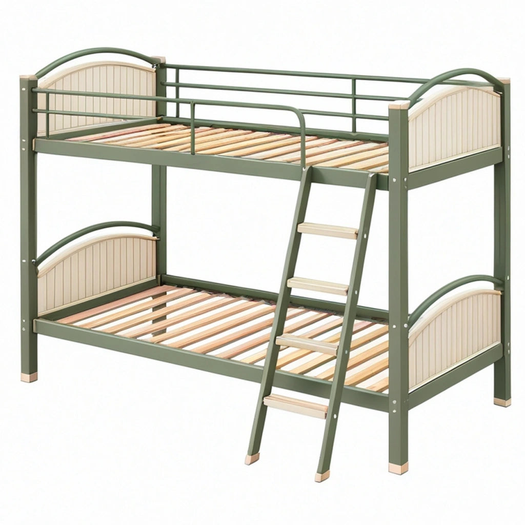 Letto a castello 90 x 190 cm in metallo verde e legno con scala e sponde