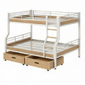 Letto a castello 198 x 96 x 170 cm in acciaio bianco e pannelli effetto legno con cassetti estraibili